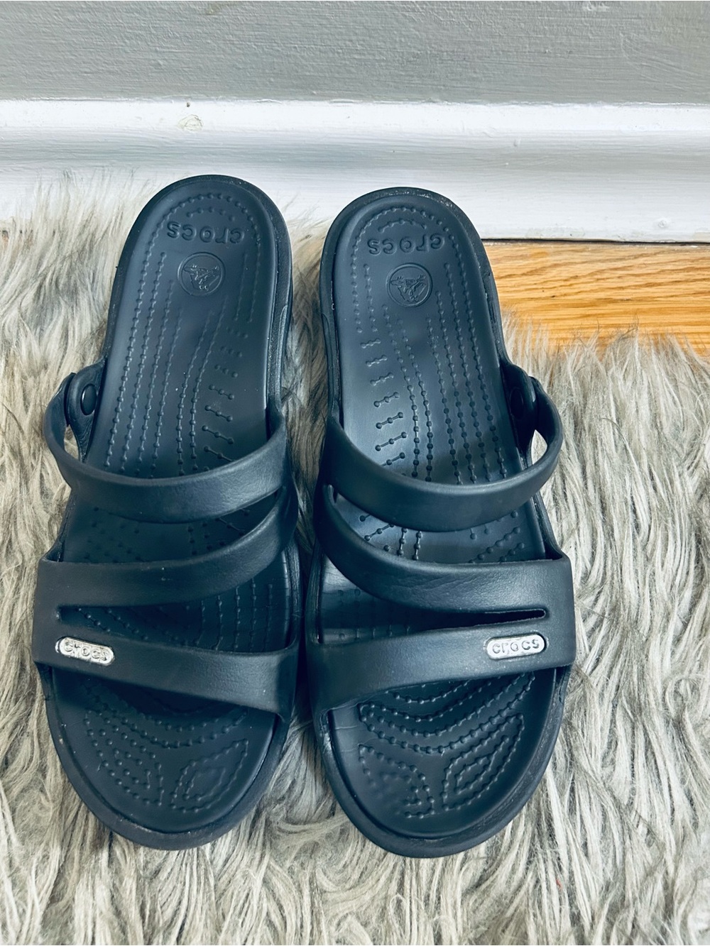 CROCS Black Triple-Strap Comfort Slides